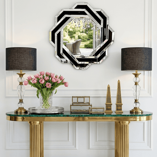 Rounded mirror DUNE BLACK SILVER, geometric