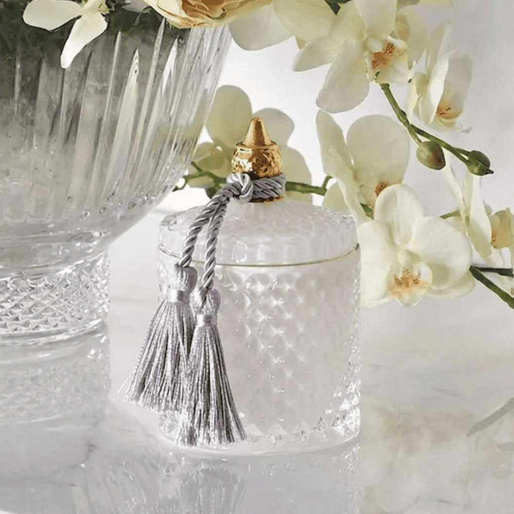 Decorative white crystal glass container