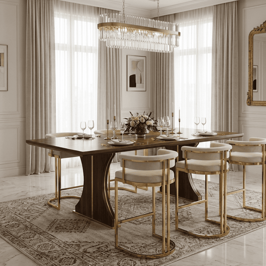 Modern, upholstered glamor stool for the dining room, bar, island, golden beige MARCO