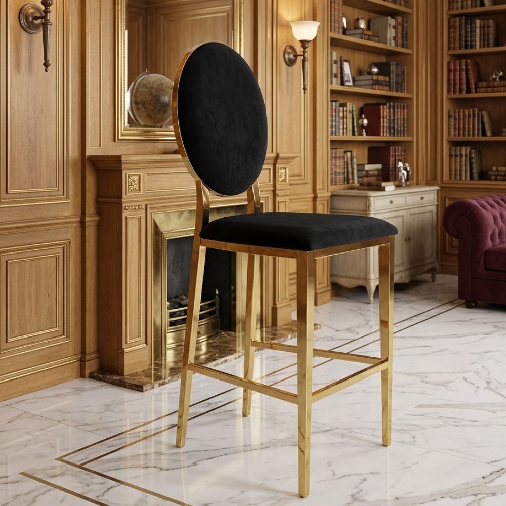 Luxury bar stool, island, modern, glamor, black, gold Medusa