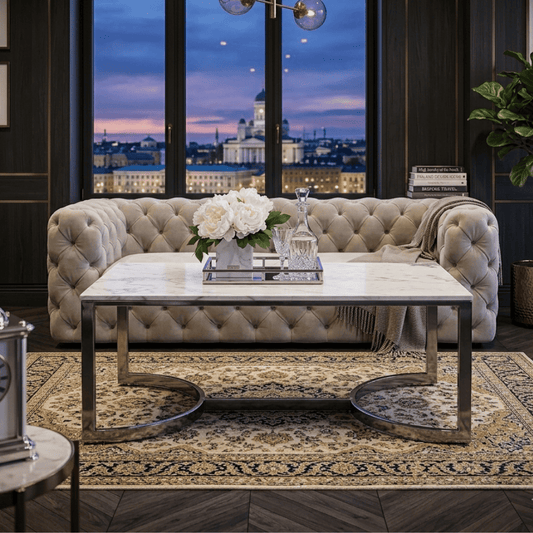 Modern silver coffee table with white top LOLA