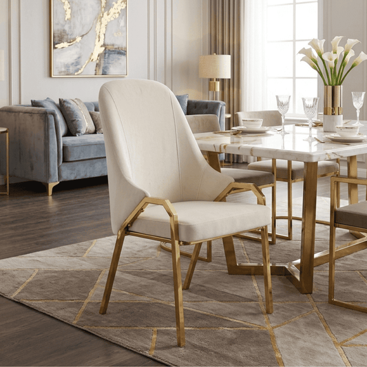 Glamor chair with armrests, modern, upholstered, designer, for the dining room, for the dressing table, beige gold SAVOY