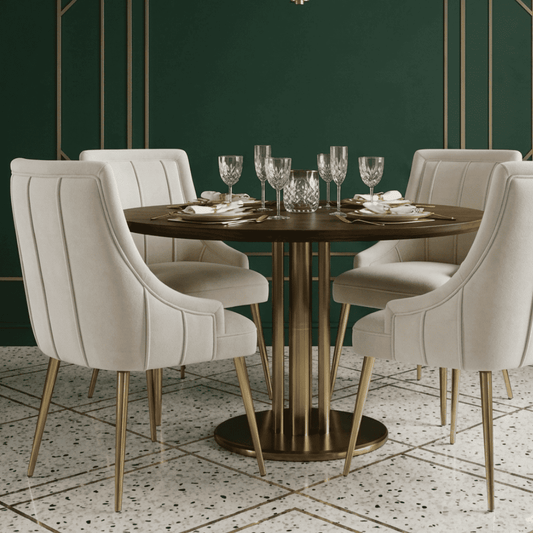 Exclusive glamor dining chair, straight legs, beige, gold DIANA