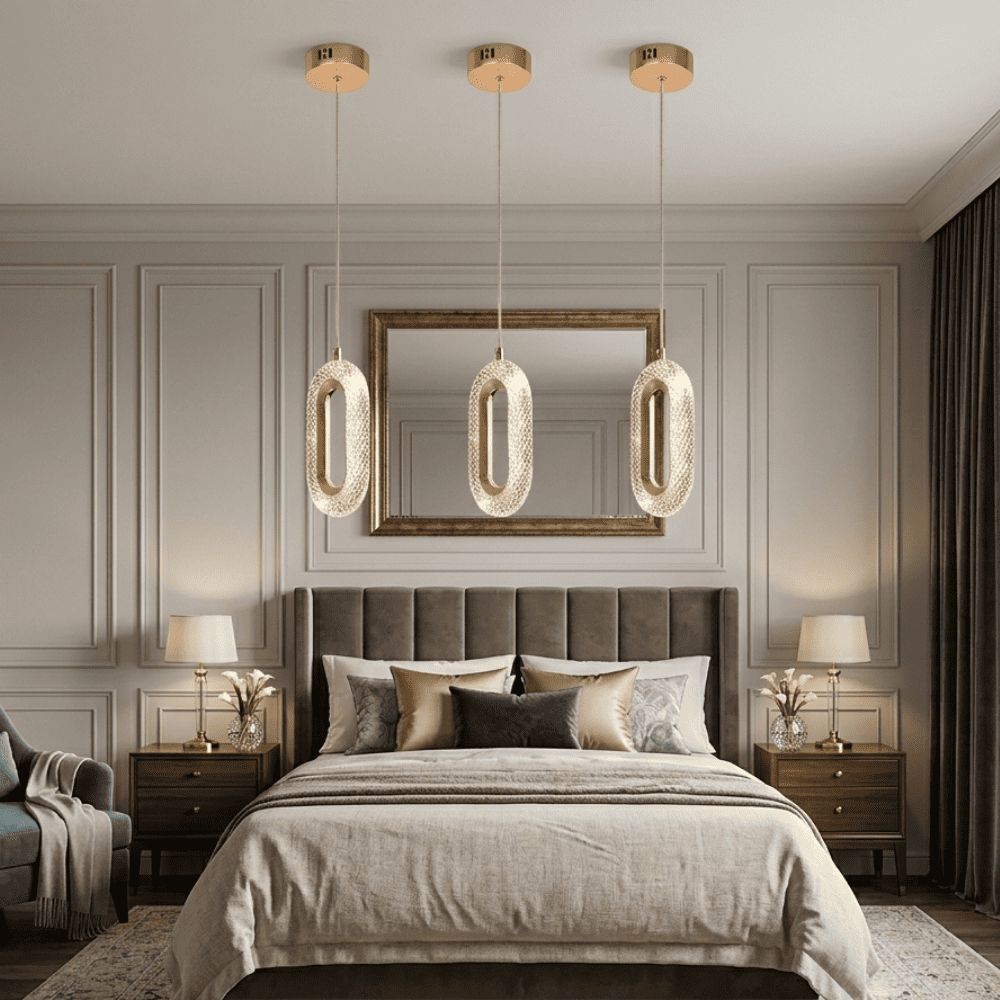 Modern chandelier, glamor pendant lamp, gold, designer, exclusive, single VALO SINGLE