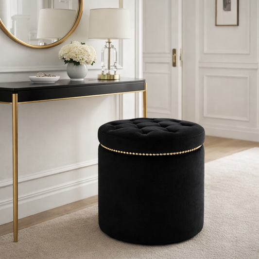 Royal Round quilted Pouffe with Gold Karo rivets