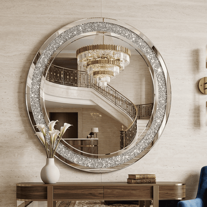 A diamond round mirror in the galmour style PAOLA SILVER