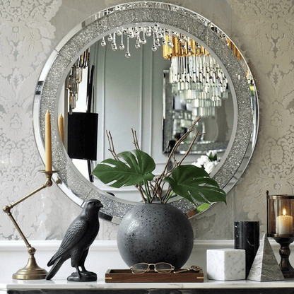 A diamond round mirror in the galmour style PAOLA SILVER