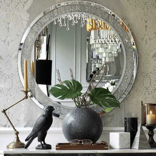 A diamond round mirror in the galmour style PAOLA SILVER