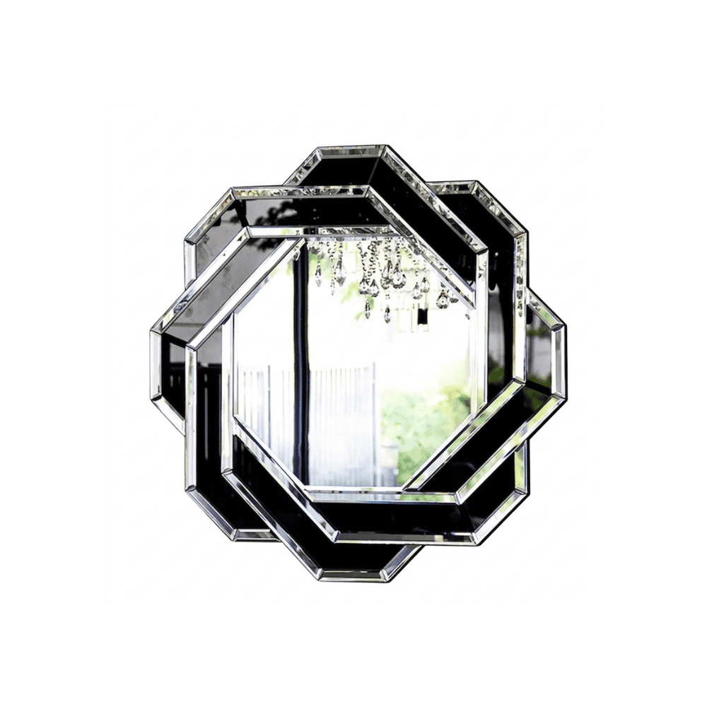 Rounded mirror DUNE BLACK SILVER, geometric