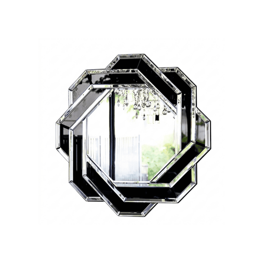 Rounded mirror DUNE BLACK SILVER, geometric