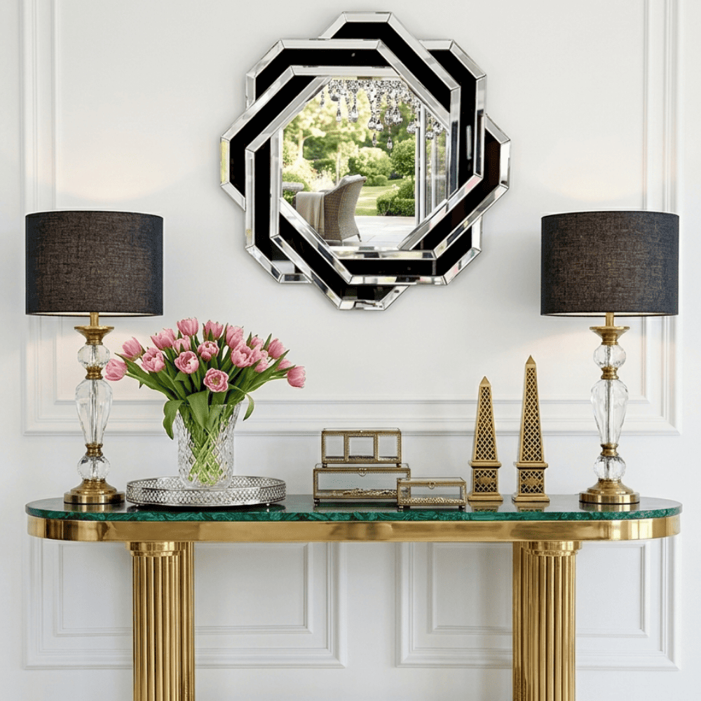 Rounded mirror DUNE BLACK SILVER, geometric