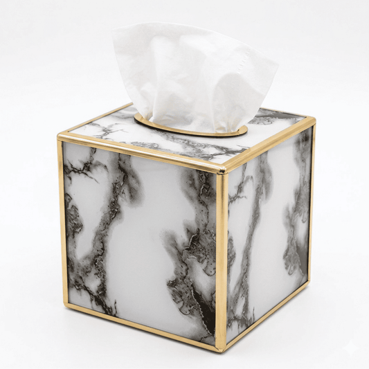Modern tissue container, cube, gold, stone pattern