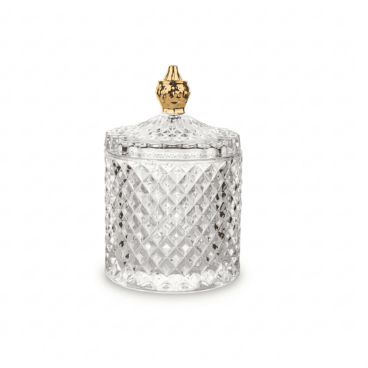 Glass container, smoked, gold, decorative, for accessories, for a dressing table, for jewelry, closed