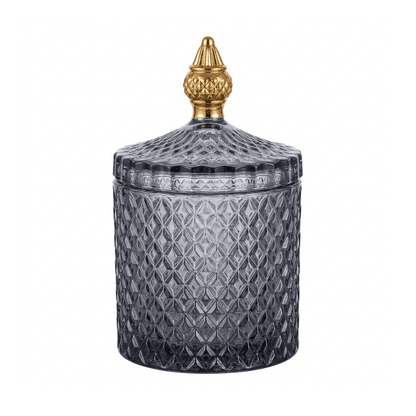 Glass container, smoked, gold, decorative, for accessories, for a dressing table, for jewelry, closed