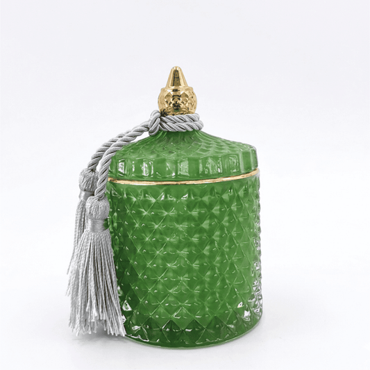 Decorative green crystal glass container