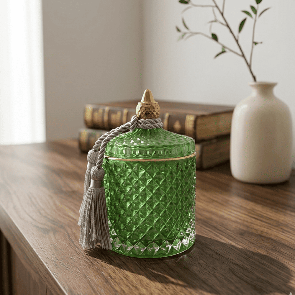 Decorative green crystal glass container