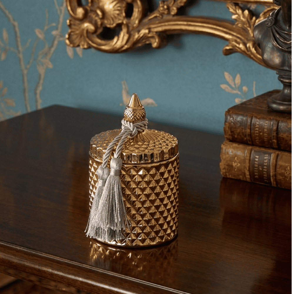 Decorative gold crystal glass container
