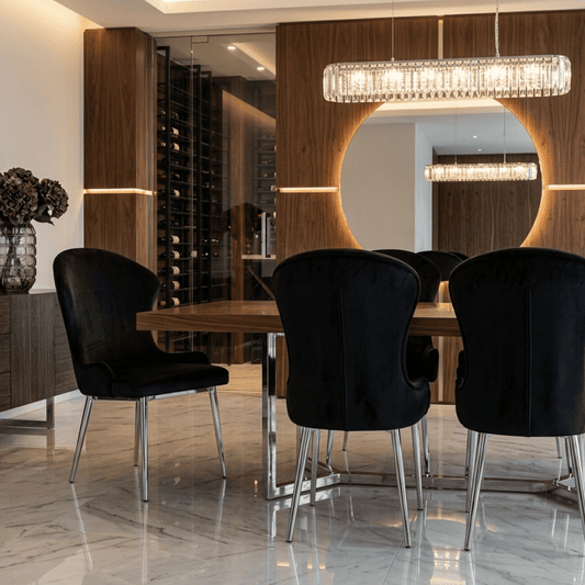 Glamor chair for the dining room, steel straight legs, comfortable, modern, exclusive, black, silver, gold LOUIS