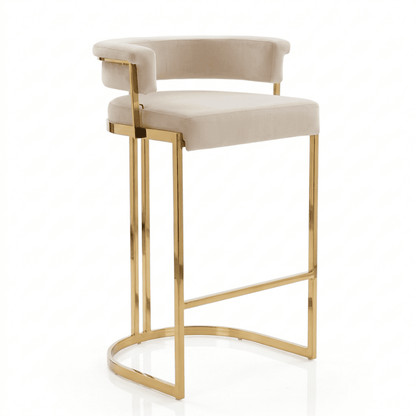 Modern, upholstered glamor stool for the dining room, bar, island, golden beige MARCO