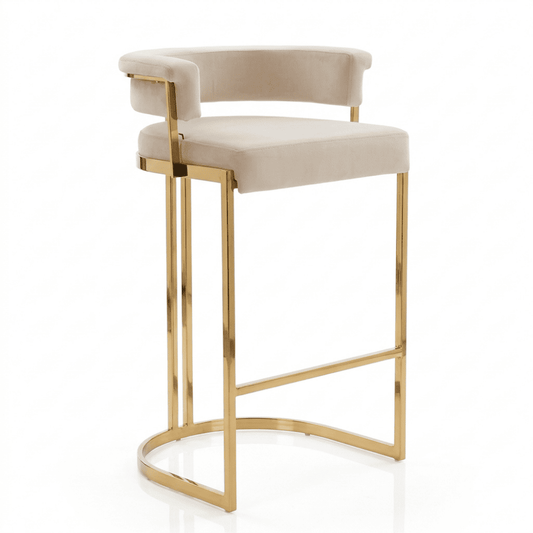 Modern, upholstered glamor stool for the dining room, bar, island, golden beige MARCO