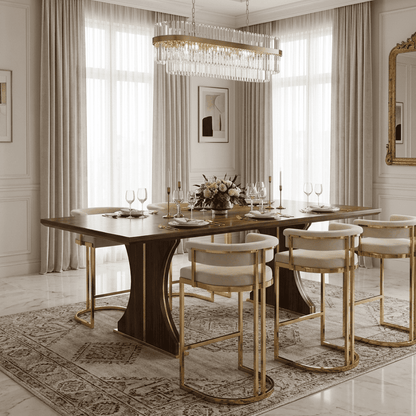 Modern, upholstered glamor stool for the dining room, bar, island, golden beige MARCO