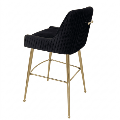 Modern glamor stool in black golden velvet fabric PALOMA
