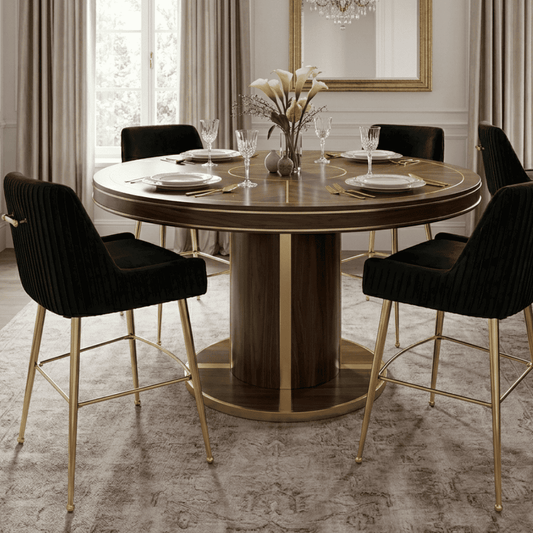 Modern glamor stool in black golden velvet fabric PALOMA