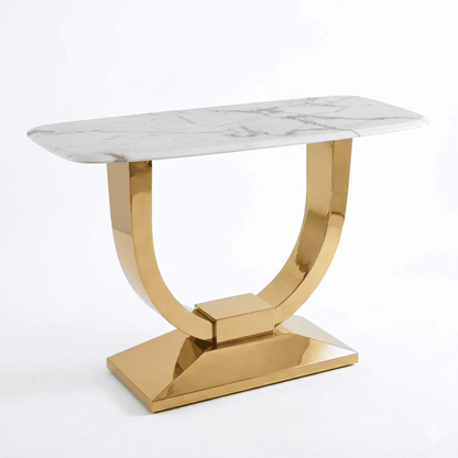 Glamor coffee table for the living room with a white marble top, gold ART DECO