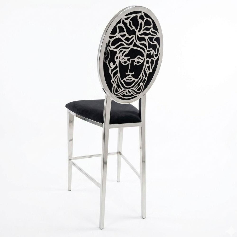 Luxurious bar stool, island stool, modern, glamor, black, silver Medusa