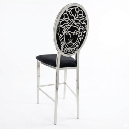 Luxurious bar stool, island stool, modern, glamor, black, silver Medusa