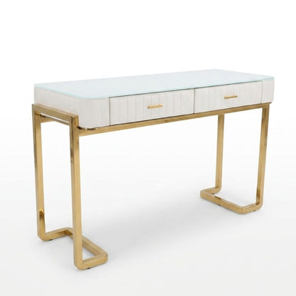 Glamor console, dressing table for the bedroom, for the dressing room, modern, beige, with a drawer, with a gold mirror AMORE