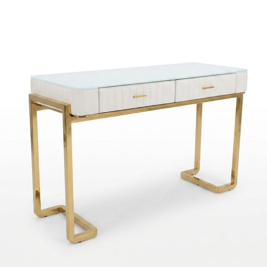 Glamor console, dressing table for the bedroom, for the dressing room, modern, beige, with a drawer, with a gold mirror AMORE