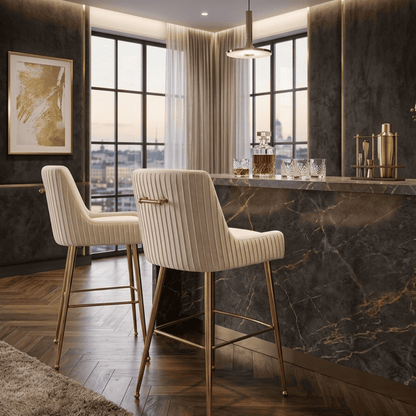 Modern glamor stool in beige golden velvet fabric PALOMA