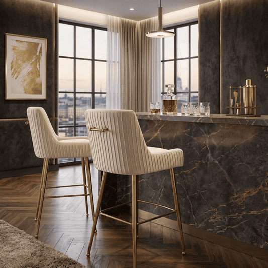 Modern glamor stool in beige golden velvet fabric PALOMA