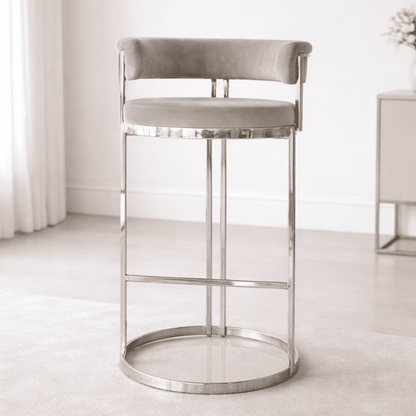 MARCO modern silver grey glamour upholstered barstool for dining room, bar, isle 53x51x92