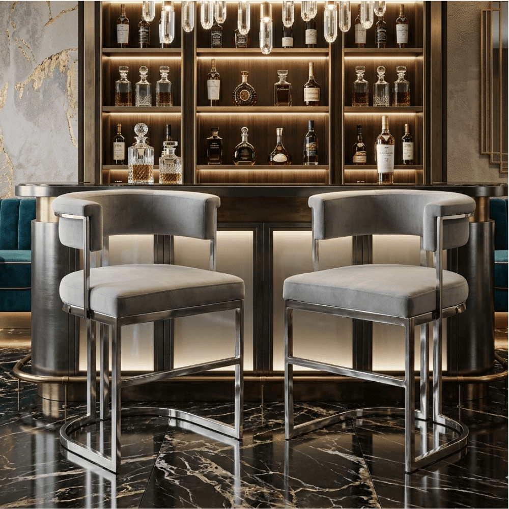 MARCO modern grey silver upholstered glamour chair for living and dining room