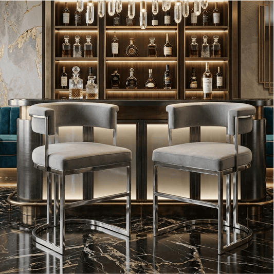 MARCO modern grey silver upholstered glamour chair for living and dining room