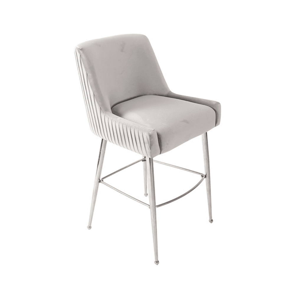 Modern glamor stool in velvet gray silver fabric PALOMA