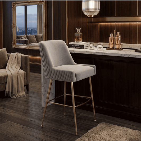 Modern glamor stool in velvet gray silver fabric PALOMA