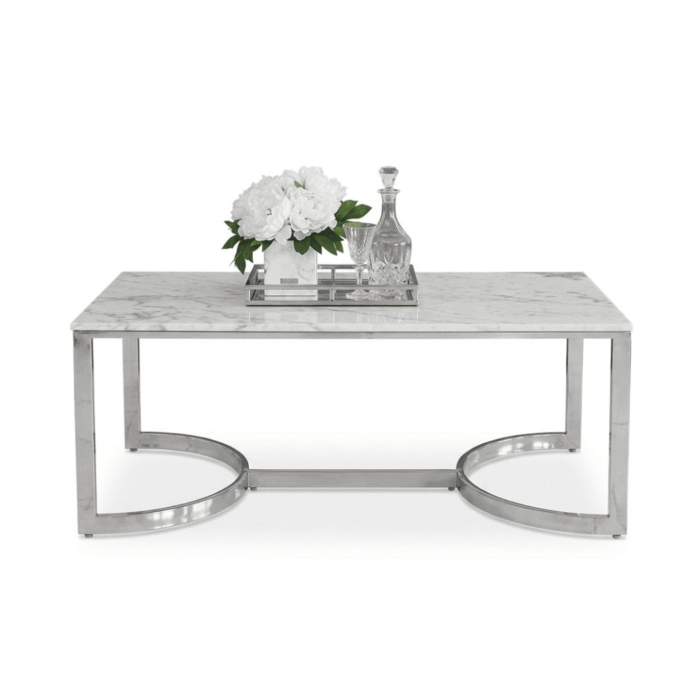 Modern silver coffee table with white top LOLA
