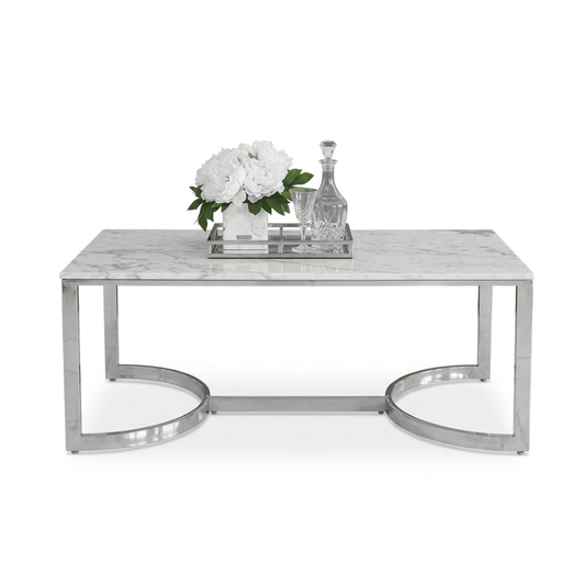 Modern silver coffee table with white top LOLA