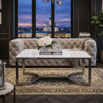 Modern silver coffee table with white top LOLA