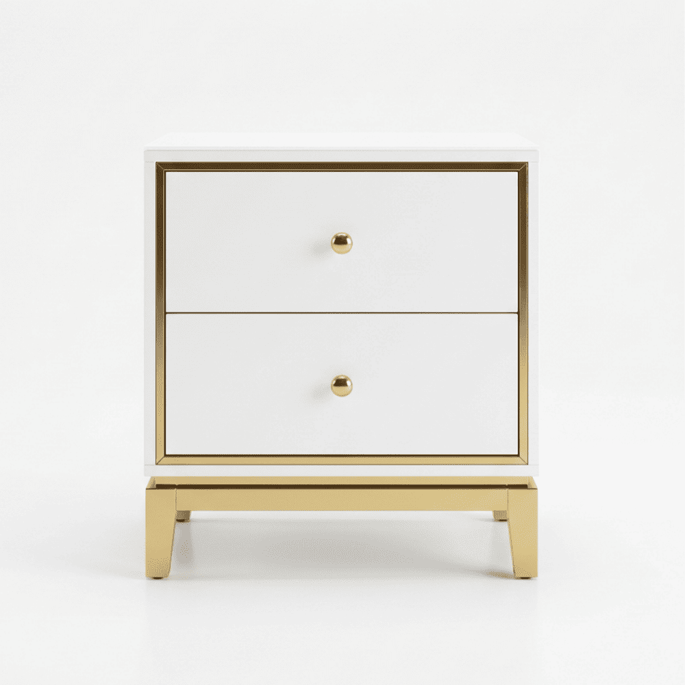 Glamour white gold lacquered bedside cabinet for bedroom Lorenzo S Gold