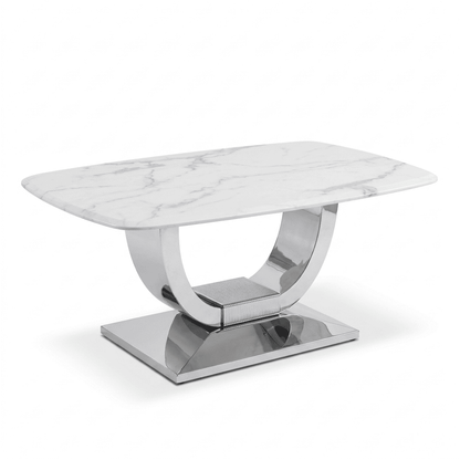 Glamorous coffee table for the living room with a white marble top, silver ART DECO