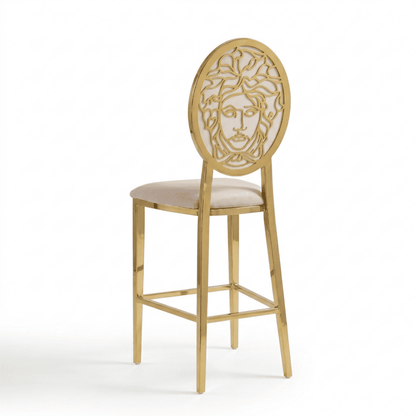 Luxurious, modern, glamor, island stool, beige, gold Medusa