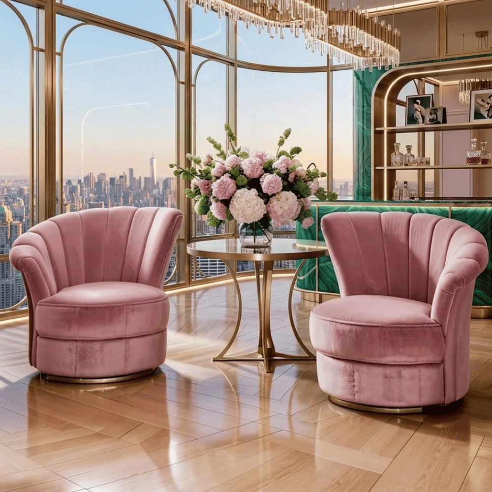 Designer Armchair, velvet, pink, gold FLOWER