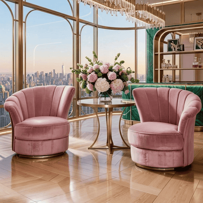 Designer Armchair, velvet, pink, gold FLOWER