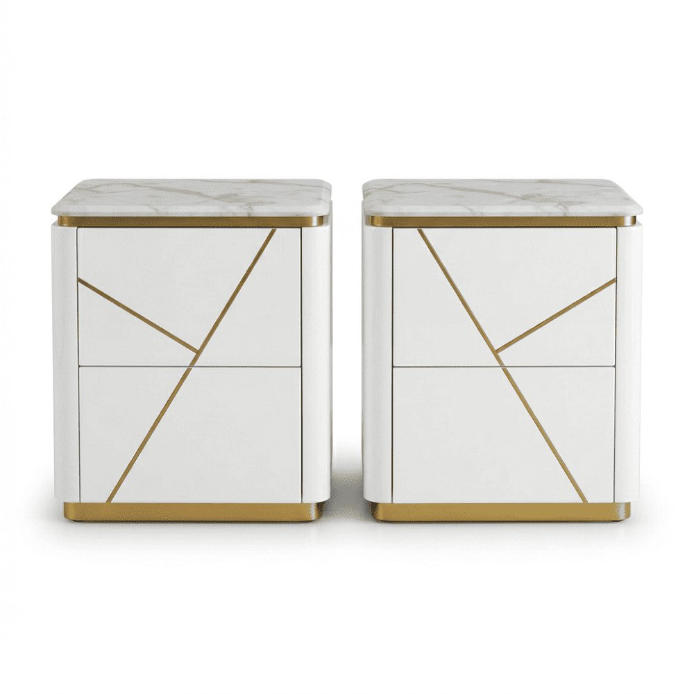 Glamor bedside table lacquered high gloss white gold for the bedroom AVENUE
