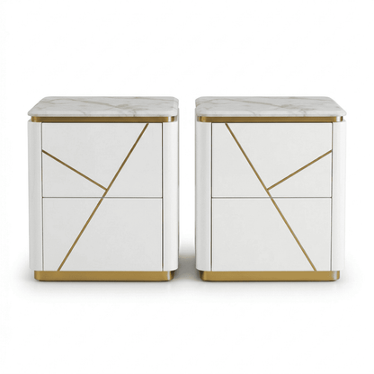 Glamor bedside table lacquered high gloss white gold for the bedroom AVENUE