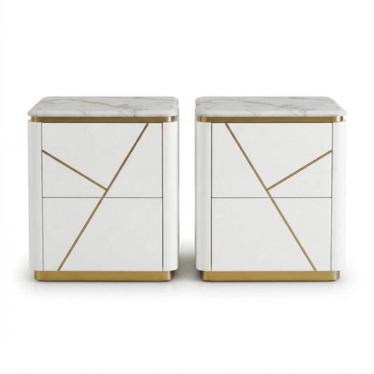 Glamor bedside table lacquered high gloss white gold for the bedroom AVENUE
